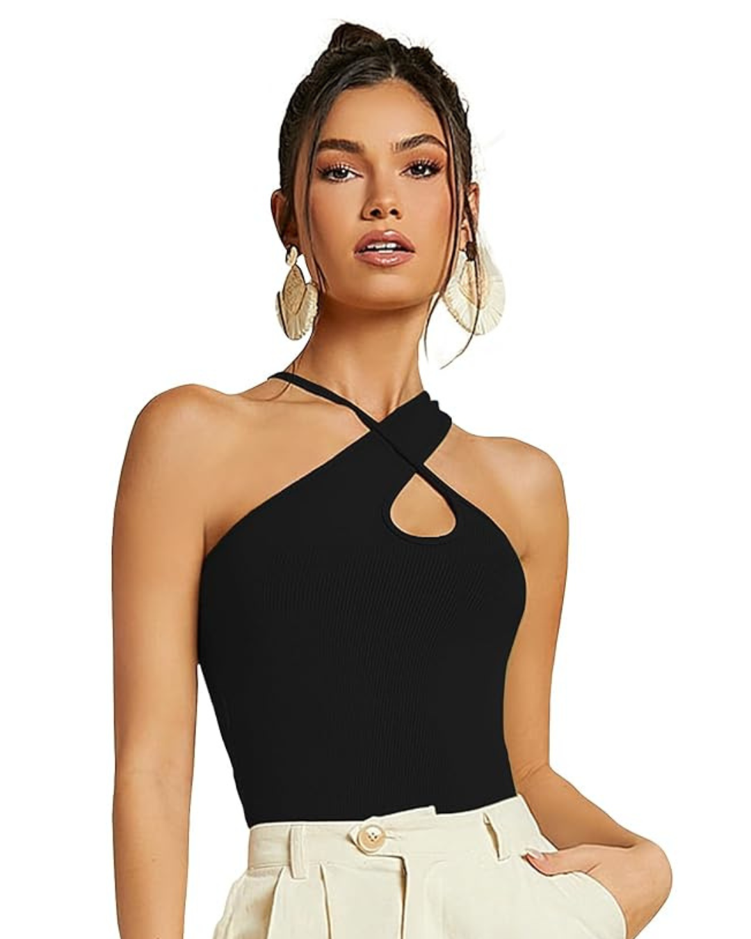 Criss Cross Front Ribbed Knit Tank Western Tops